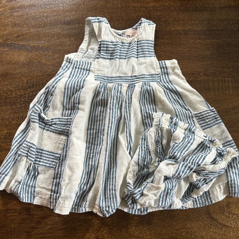 Pink Chicken Kids Blue and White Striped Dress